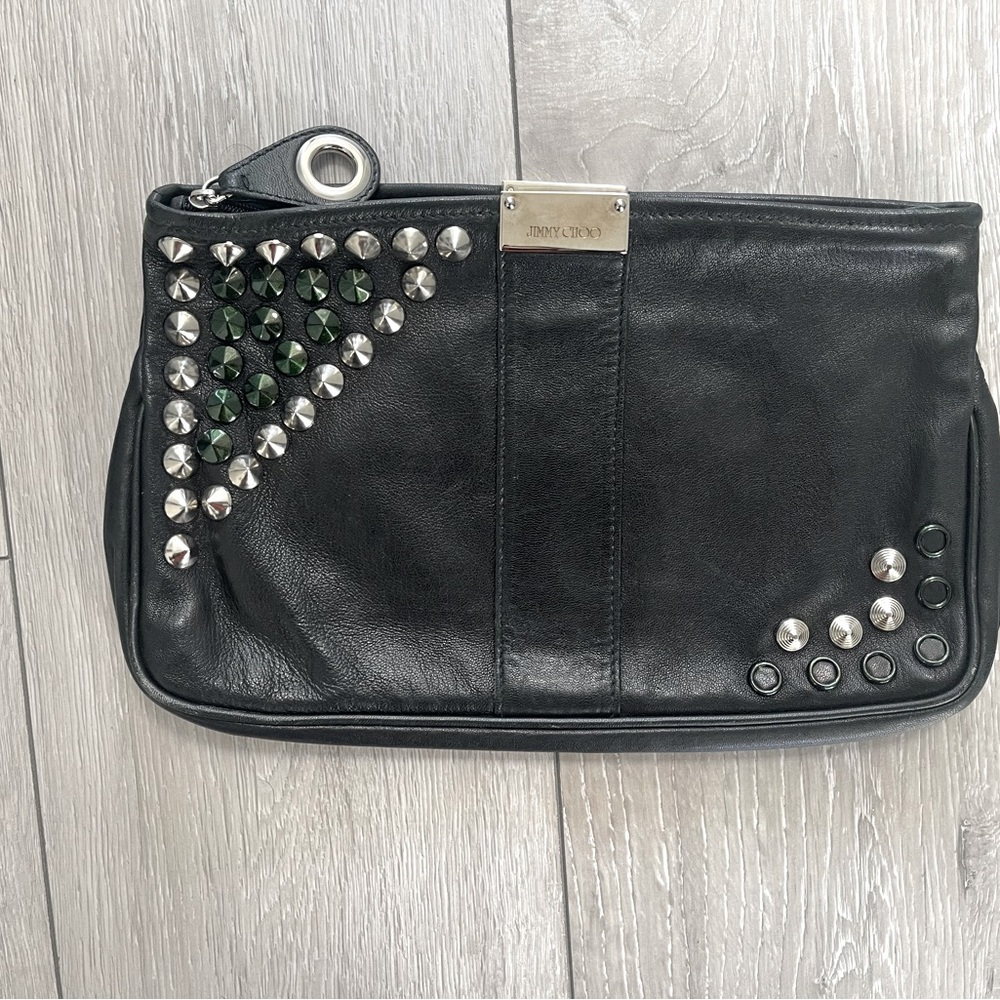 Jimmy choo black studded clutch